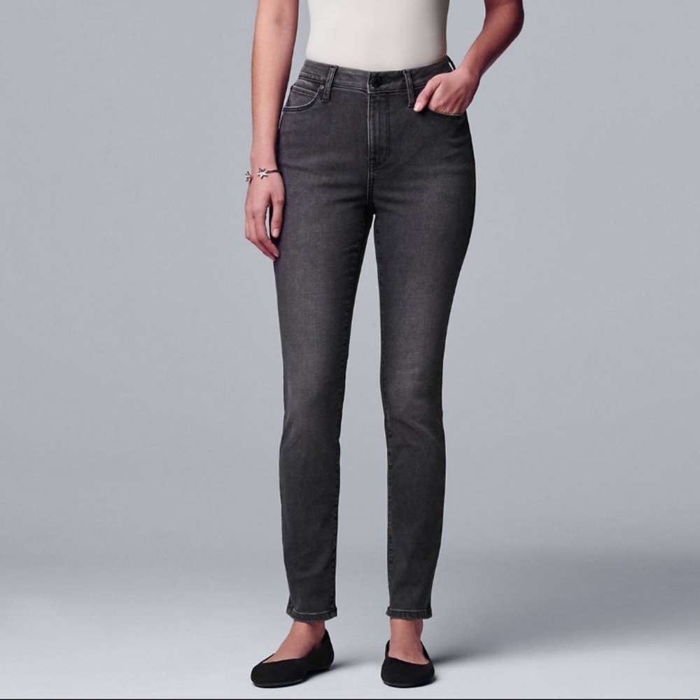 Women’s SIMPLY VERA WANG Stretch High-Waisted Skinny Jeans Grey Gray Short - Picture 3 of 5